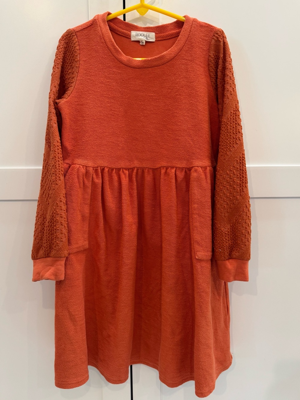 ROOLEE baby rust orange dress FALL size 7-8 long sleeves pockets